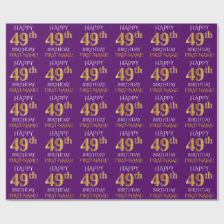 Papier Cadeau Purple, Faux Gold "HEUREUX 49e anniversaire"