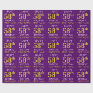 Papier Cadeau Purple, Faux Gold "HEUREUX 58e anniversaire"