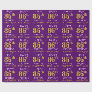 Papier Cadeau Purple, Faux Gold "HEUREUX 86e anniversaire"