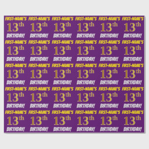 Papier Cadeau Purple, Faux/Imitation Gold, "13e anniversaire"
