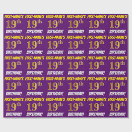 Papier Cadeau Purple, Faux/Imitation Gold, "19e anniversaire"