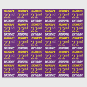Papier Cadeau Purple, Faux/Imitation Gold, "22e anniversaire"