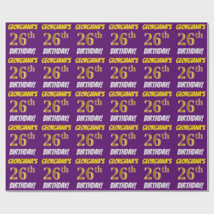 Papier Cadeau Purple, Faux/Imitation Gold, "26e anniversaire"