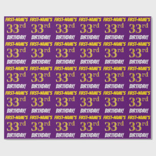 Papier Cadeau Purple, Faux/Imitation Gold, "33e anniversaire"