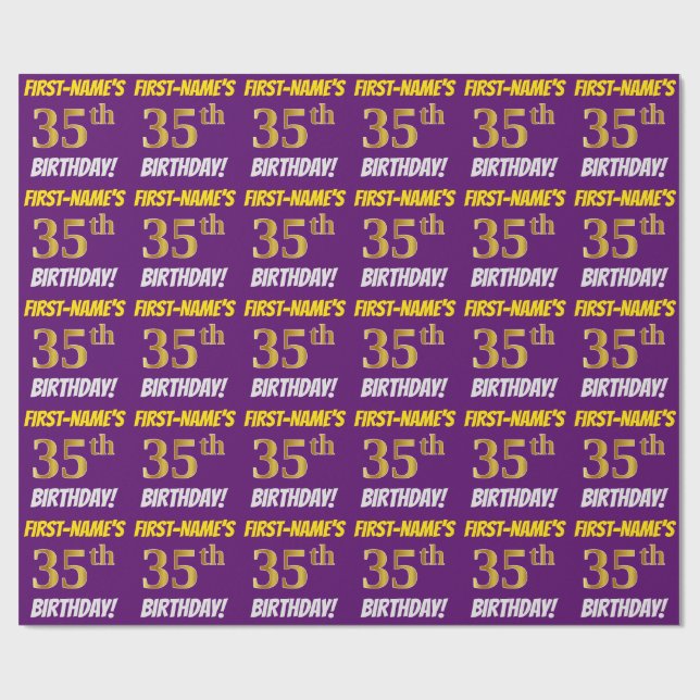 Papier Cadeau Purple, Faux/Imitation Gold, "35e anniversaire" (Plat)