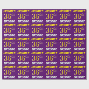 Papier Cadeau Purple, Faux/Imitation Gold, "36e anniversaire"