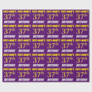 Papier Cadeau Purple, Faux/Imitation Gold, "37e anniversaire"
