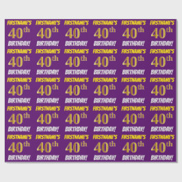 Papier Cadeau Purple, Faux/Imitation Gold, "40e ANNIVERSAIRE"