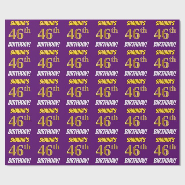 Papier Cadeau Purple, Faux/Imitation Gold, "46e anniversaire" (Plat)