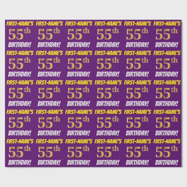 Papier Cadeau Purple, Faux/Imitation Gold, "55e anniversaire" (Plat)