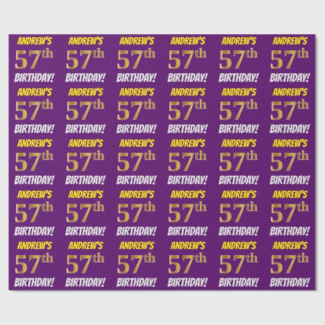 Papier Cadeau Purple, Faux/Imitation Gold, "57e anniversaire" (Plat)