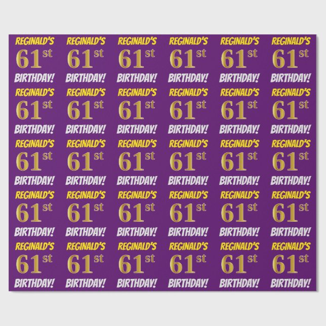 Papier Cadeau Purple, Faux/Imitation Gold, "61e ANNIVERSAIRE" (Plat)
