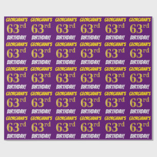 Papier Cadeau Purple, Faux/Imitation Gold, "63e anniversaire"