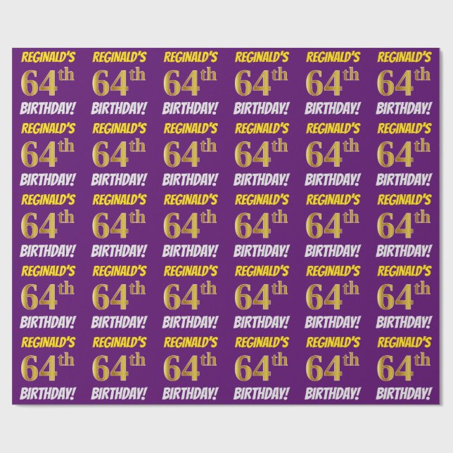 Papier Cadeau Purple, Faux/Imitation Gold, "64e anniversaire" (Plat)