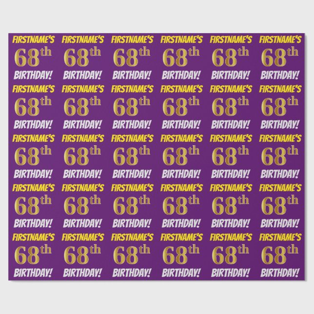 Papier Cadeau Purple, Faux/Imitation Gold, "68e ANNIVERSAIRE" (Plat)