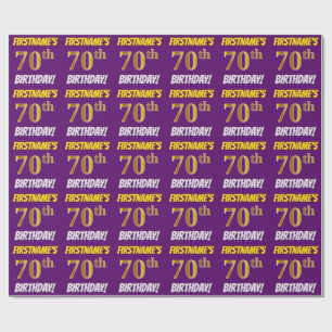 Papier Cadeau Purple, Faux/Imitation Gold, "70e ANNIVERSAIRE"