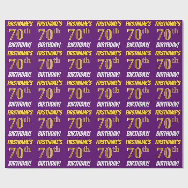 Papier Cadeau Purple, Faux/Imitation Gold, "70e ANNIVERSAIRE" (Plat)