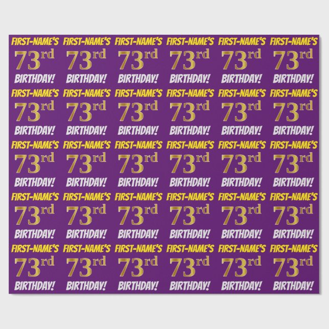 Papier Cadeau Purple, Faux/Imitation Gold, "73e anniversaire" (Plat)