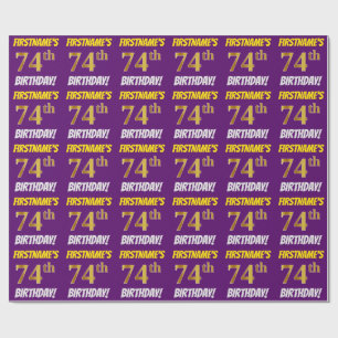 Papier Cadeau Purple, Faux/Imitation Gold, "74e anniversaire"