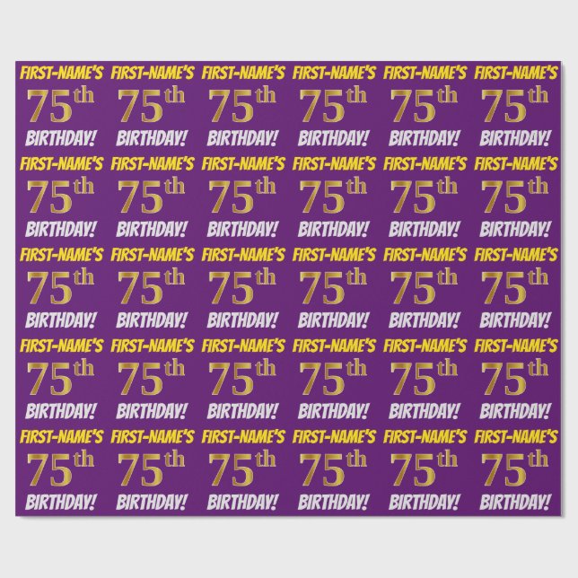 Papier Cadeau Purple, Faux/Imitation Gold, "75e anniversaire" (Plat)