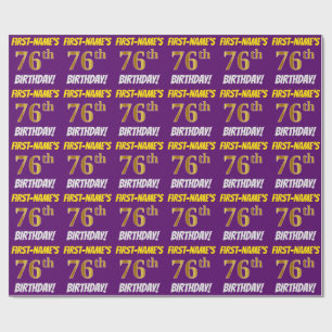 Papier Cadeau Purple, Faux/Imitation Gold, "76e anniversaire"