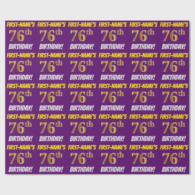 Papier Cadeau Purple, Faux/Imitation Gold, "76e anniversaire" (Plat)