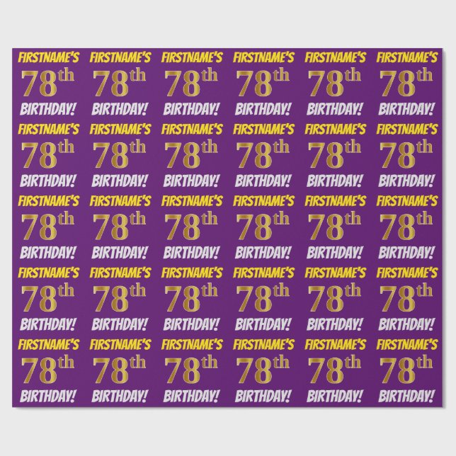 Papier Cadeau Purple, Faux/Imitation Gold, "78e ANNIVERSAIRE" (Plat)