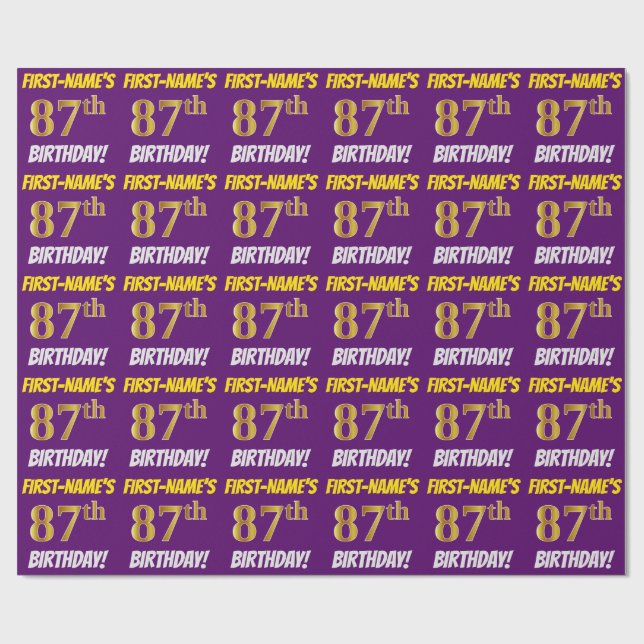 Papier Cadeau Purple, Faux/Imitation Gold, "87e anniversaire" (Plat)