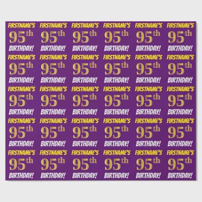 Papier Cadeau Purple, Faux/Imitation Gold, "95e anniversaire" (Plat)