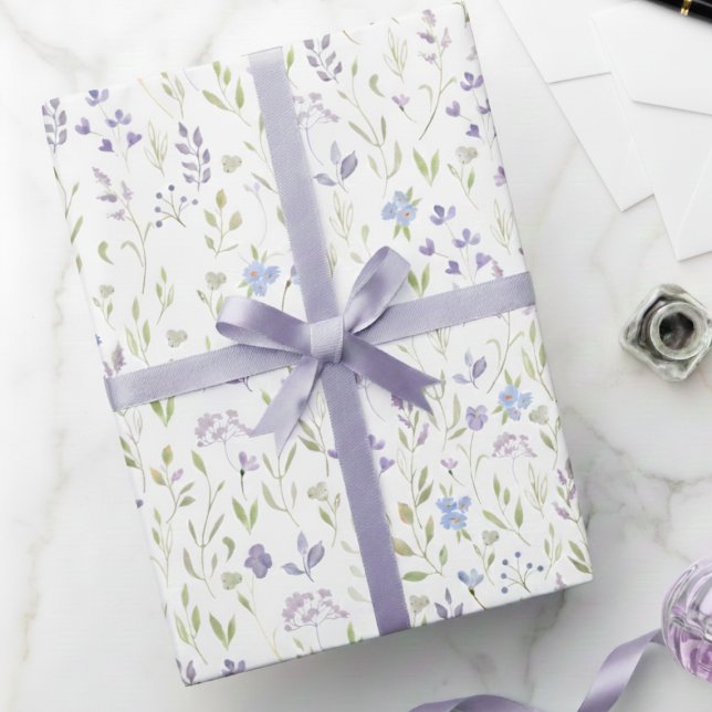 Papier Cadeau Purple Floral Wrapping Paper (purple blue wildflower floral meadow gift wrap, sweet girly feminine spring summer wrapping paper)