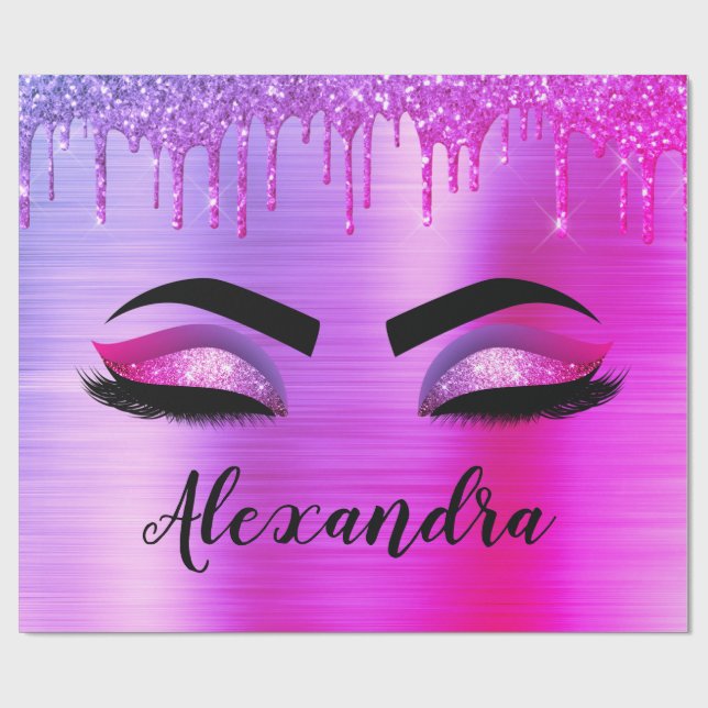 Papier Cadeau Purple Glitter Sparkle Eyelashes Monogram (Plat)