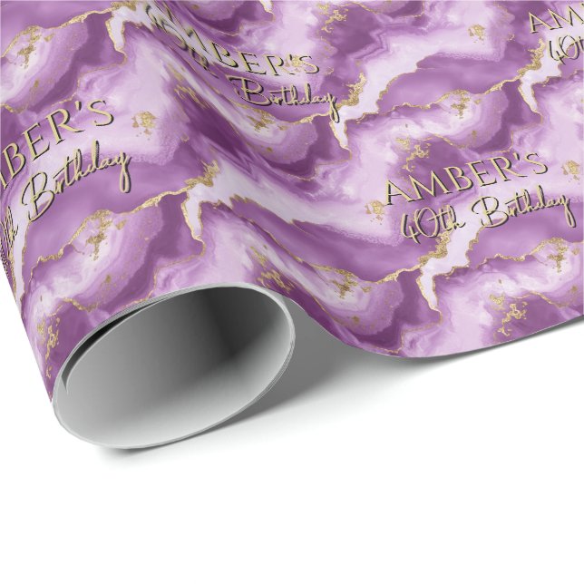 Papier Cadeau Purple Gold Abstract Marble Design (Coin rond)
