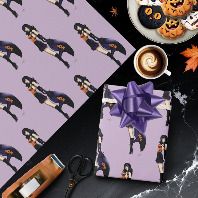 Papier Cadeau Purple Halloween jolie sorcière (Créateur téléchargé)