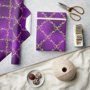 Papier Cadeau Purple Holiday Gold Parties scintillant Damask Cad