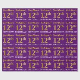 Papier Cadeau Purple, Imitation Gold Look "12ème anniversaire"