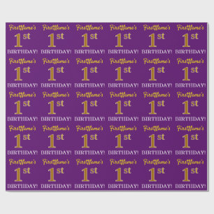 Papier Cadeau Purple, Imitation Gold Look "1er anniversaire"
