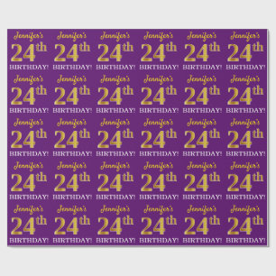 Papier Cadeau Purple, Imitation Gold Look "24e anniversaire"