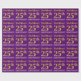 Papier Cadeau Purple, Imitation Gold Look "25ème anniversaire"