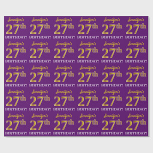 Papier Cadeau Purple, Imitation Gold Look "27ème anniversaire"