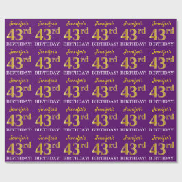 Papier Cadeau Purple, Imitation Gold Look "43ème anniversaire"