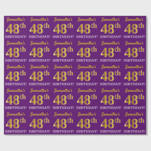 Papier Cadeau Purple, Imitation Gold Look "48ème anniversaire"