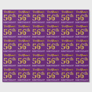 Papier Cadeau Purple, Imitation Gold Look "56ème anniversaire"