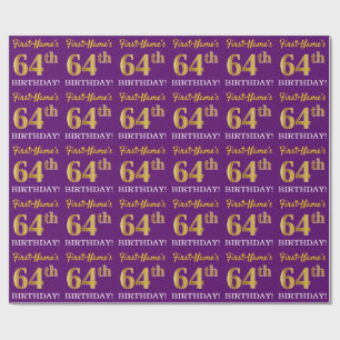 Papier Cadeau Purple, Imitation Gold Look "64ème anniversaire"