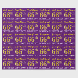 Papier Cadeau Purple, Imitation Gold Look "66ème anniversaire"
