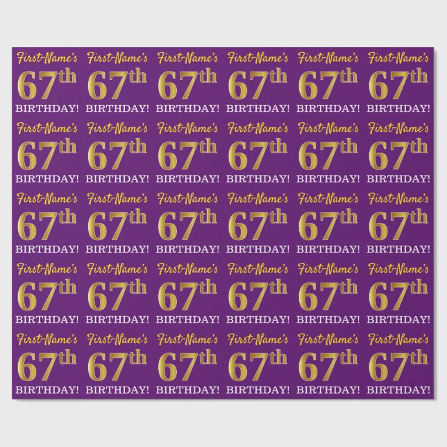 Papier Cadeau Purple, Imitation Gold Look "67ème anniversaire" (Plat)
