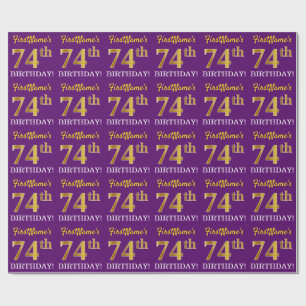 Papier Cadeau Purple, Imitation Gold Look "74e anniversaire"