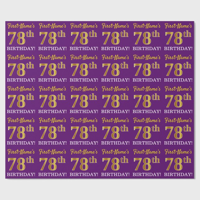 Papier Cadeau Purple, Imitation Gold Look "78ème anniversaire" (Plat)