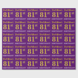 Papier Cadeau Purple, Imitation Gold Look "81ème anniversaire"