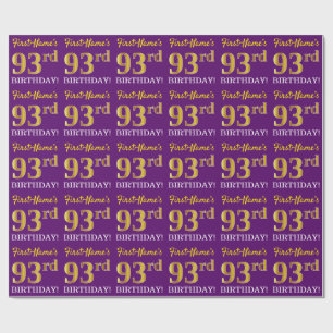 Papier Cadeau Purple, Imitation Gold Look "93ème anniversaire"