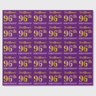Papier Cadeau Purple, Imitation Gold Look "96ème anniversaire"